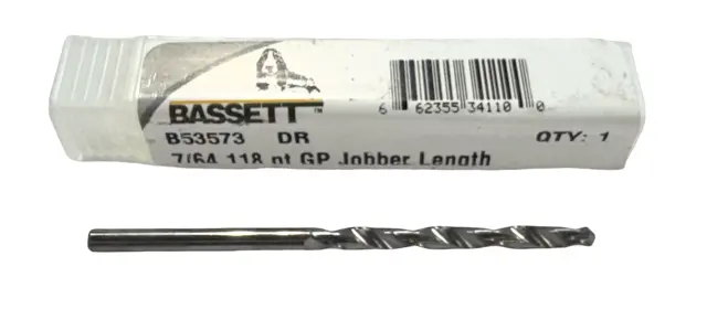 Bassett 7/64" Solid Carbide Drill Jobber Length 118° Point USA Made