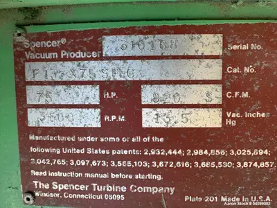 Used SPENCER TURBINE CO F135X75 SP Blowers Illinois US | Aaron Equipment #1348254