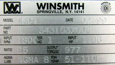 NEW WINSMITH 4MCT GEAR REDUCER 25:1 A 343153X0D4