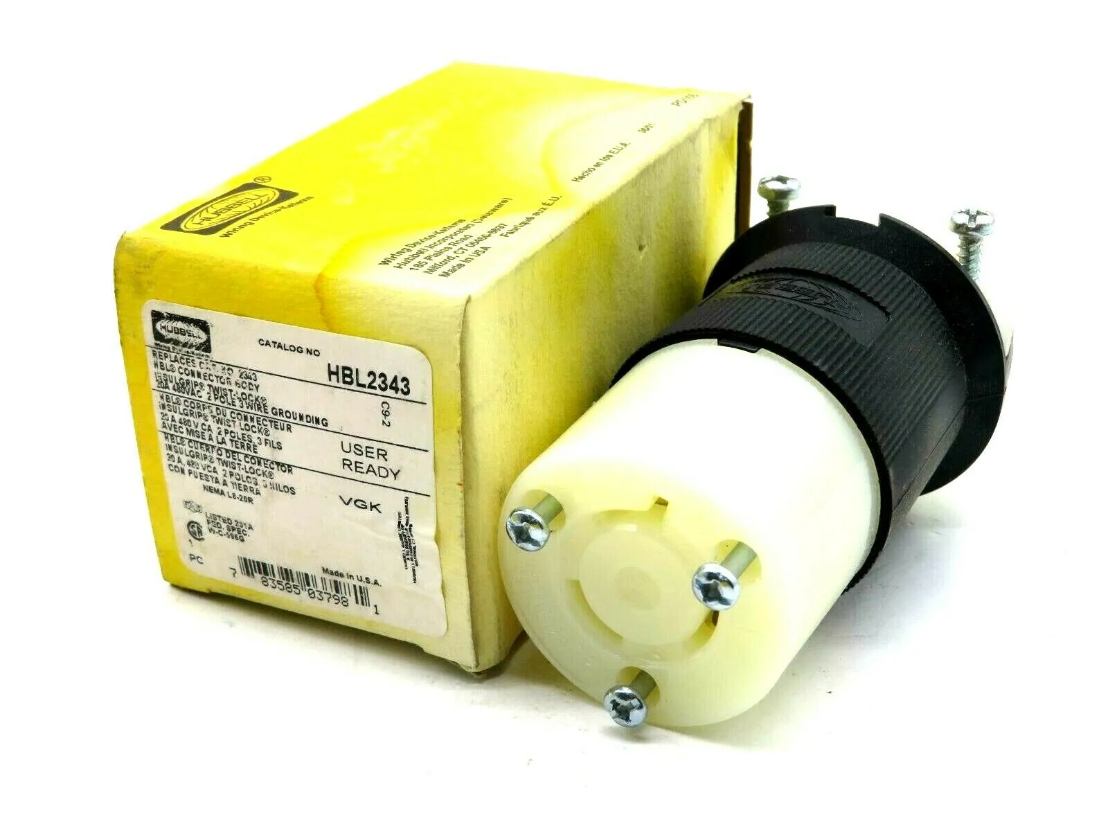 NEW HUBBELL HBL2343 CONNECTOR 20AMP 480VAC 2 POLE