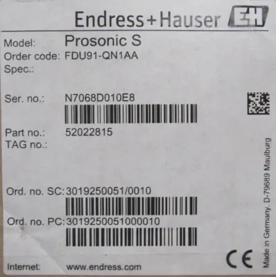 NEW ENDRESS HAUSER FDU91-QN1AA PROSONIC S LEVEL SENSOR ULTRASONIC 52022815