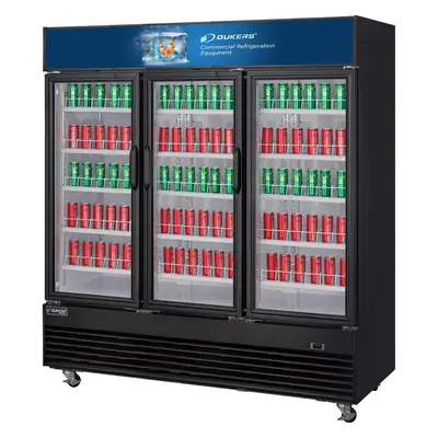 New | in-Stock Dukers New Dukers DSM-69R Commercial Glass Swing 3-Door Merchandising Reach-in Cooler Refrigerator Display Refrigerators Illinois US | Falcon Restaurant Supply #1376358