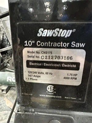Used 2021 SAWSTOP CNS175 Woodworking Table Saws Florida US | MachineryMax #1461513