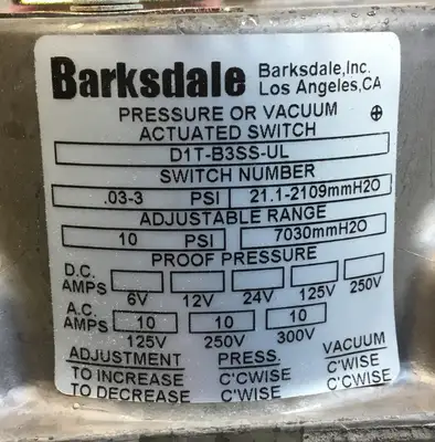 BARKSDALE D1T-B3SS-UL Pressure Or Vacuum Actuated Switch 6D