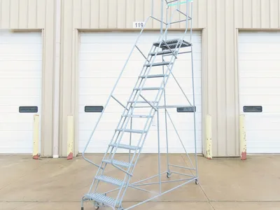 Cotterman Metal Rolling Ladder 12-Step 10'H Platform 24x7"Tread 162"H 32"W 450Lb