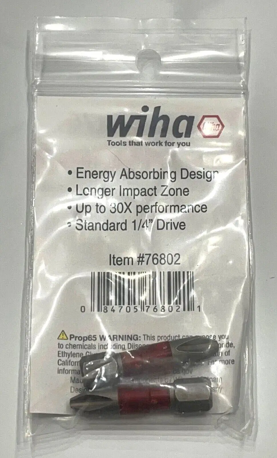 Wiha PH2 x 29mm Terminator Impact Phillips Screwdriver Bits 1/4" Hex Shank 2pk