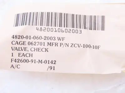 Zevco ZCV-100-10F 62701 Hydraulic Check Valve 600 PSI JIC 5/8-10 Flared