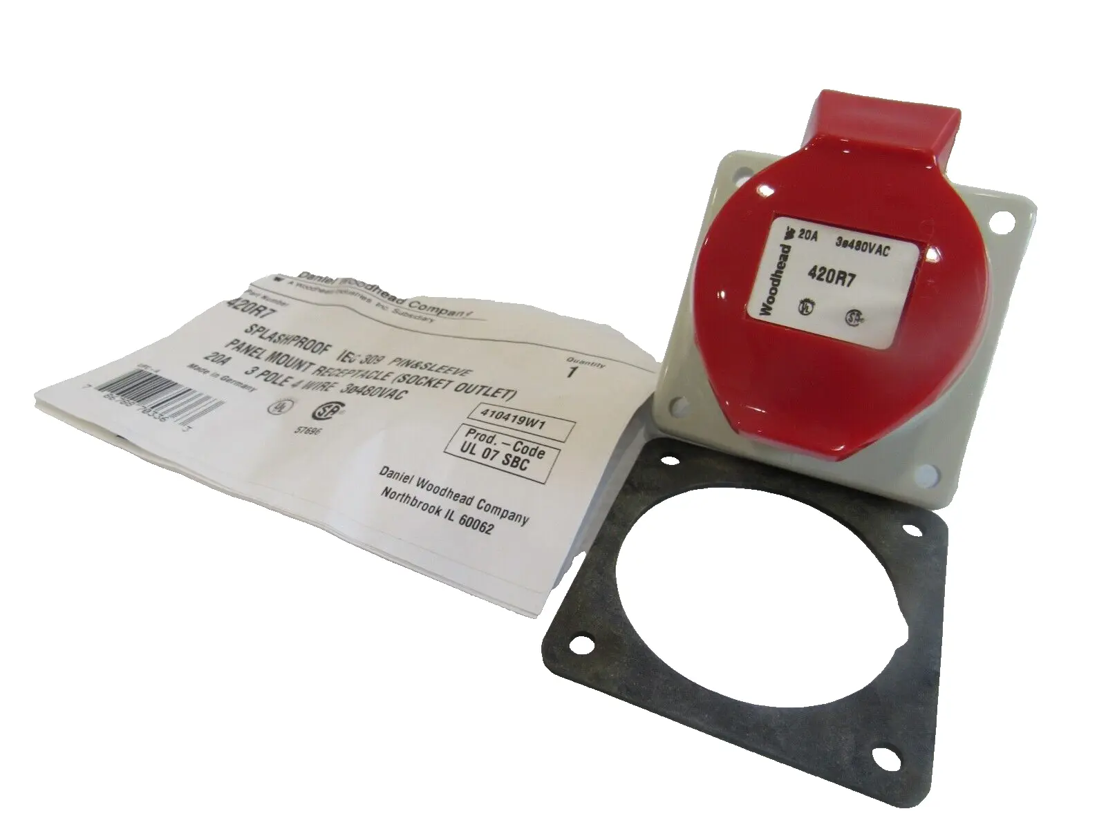 NEW DANIEL WOODHEAD 420R7 PIN&SLEEVE PANEL MOUNT RECEPTACLE 20A 3POLE