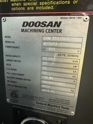 2016 DOOSAN DNM 350/5AX Machining Centers, Vertical, (5-Axis or More) | Great American Equipment Company (14)