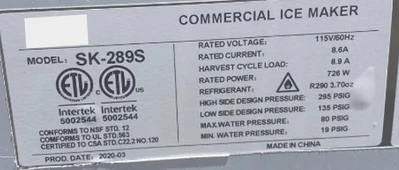 171-0129 290 lbs. Ice Machine & Bin