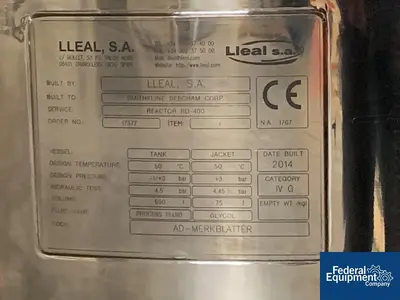 USED Lleal S.A. 590 Liter Lleal Reactor, 316 S/S, 3/3 Bar