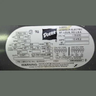 Doerr 1/2 HP Motor