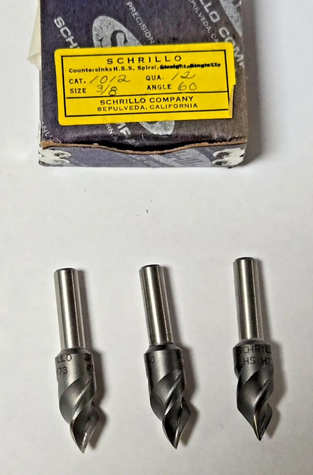 Schrillo 3/8" High Speed Steel Countersink 60 Degree #1012 USA Lot of 3