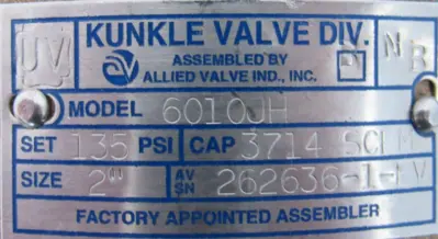 NEW KUNKLE 6010JH SAFETY VALVE 135 PSI SIZE 2"