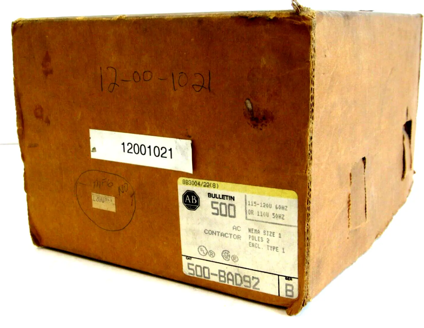 ALLEN BRADLEY 500-BAD92 CONTACTOR SIZE 1 POLE 2 SERIES B 500BAD92 NEW SURPLUS