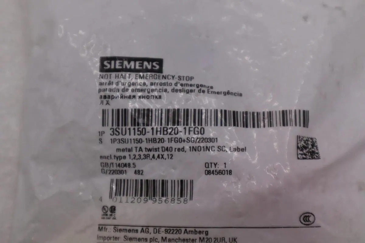 Siemens 3SU1150-1HB20-1FG0 Push Button 22Mm STOCK H1561A