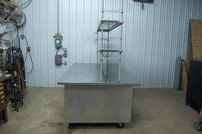 142-0875 8' Stainless Steel Island Cabinet Pizza Prep Table w/ Shelf
