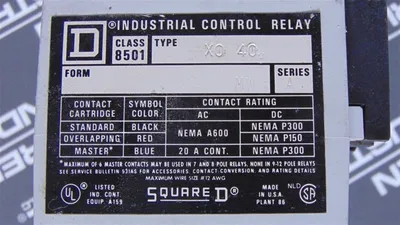 Square D 8501 X0 40 Industrial Control Relay Series A Used