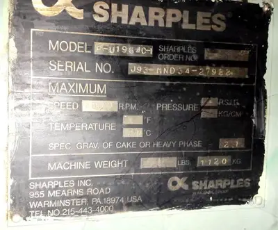 Sharples P3400 decanter centrifuge, 316SS.