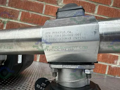 USED 5 ITT PURE-FLO STAINLESS STEEL DIAPHRAGM VALVES W/ 2" TO 1/2" SANITARY FITTING