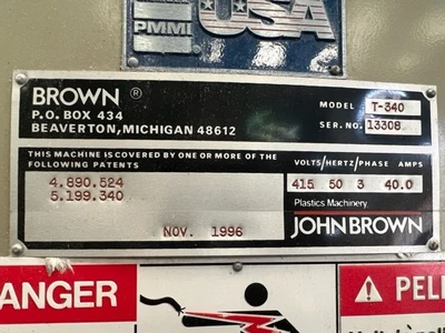 40" Brown model B4042 thermoforming line with , B4042 former and T340 trim press. New 1996
