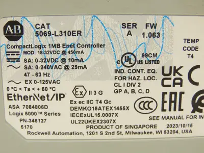 Allen Bradley 5069-L310ER CompactLogix 5380 PLC CPU Ethernet/IP Controller Ser A