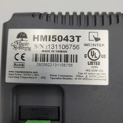 Used WEINTEK / MAPLE SYSTEMS WEINTEK HMI5043T MAPLE SYSTEMS 4.3″ SCREEN GRAPHIC HMI, ETHERNET Automation Control (HMI) | ND Industrial Surplus #1219204