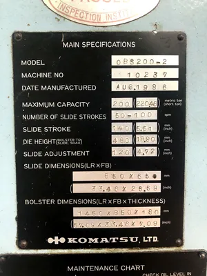 USED 1986 KOMATSU PRESSES KOMATSU OBS200-2 PRESS