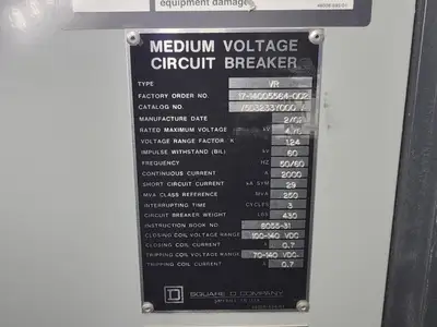 2000 Amps, 4760 Volts, 3 Phase Switchgear Unit