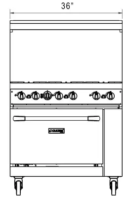 New | in-Stock Dukers New Dukers DCR36-6B 36" Gas Cooktop Range with Six (6) Open Burners Commercial Ranges Illinois US | Falcon Restaurant Supply #1376299