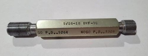 9/16-18 UNF-3B GO & NO Thread Plug Gage GO P.D. .5264 & NOGO P.D. .5308