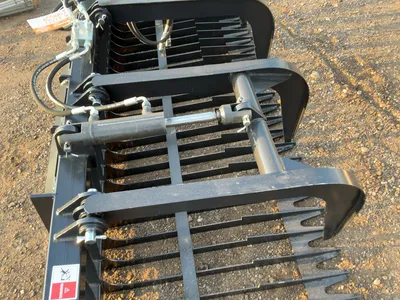 New JCT 84” Rock Bucket Grapple Skid Steer Attachment, Universal Quick Attach, Two Hydraulic Grapple...