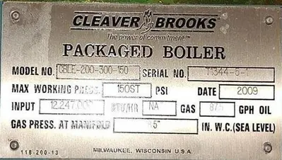 USED 2009 CLEAVER BROOKS CBLE-200-300-150