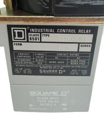 NEW SQUARE D 8501-XD0-40 DC CONTROL RELAY SER. A 8501XD040