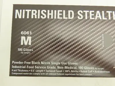 MCR Nitrishield Stealth Medium Black Nitrile Gloves 4 Mil 100ct Lot of 10