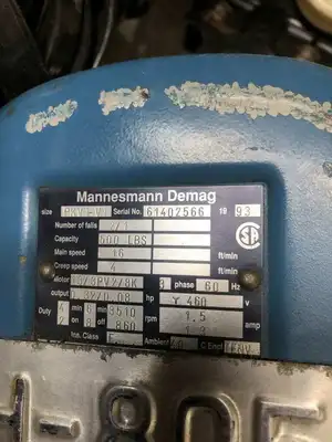 Mannesman Demag PKV1-V1 10ft Electric Chain Hoist 500LB 16FPM 460V 3PH