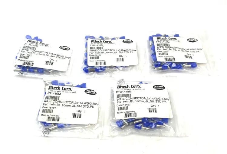 New | in-Stock Altech Insulated Crimp Ferrule 2x14AWG/2.5sqmm 100-PACK, LOT OF 5 Electrical Fittings Michigan US | Maverick Industrial Sales #1390891