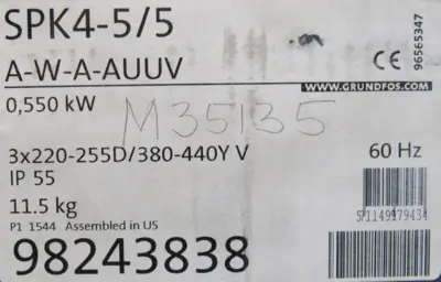 NEW GRUNFOS SPK4-5/5-A-W-A-AUUV COOLANT PUMP 98243838 SPK455AWAAUUV