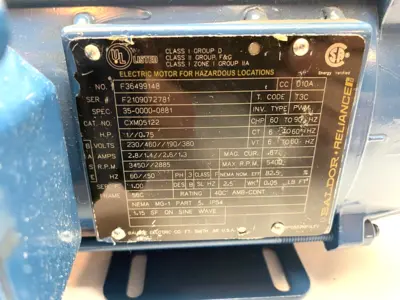 USED BALDOR EXPLOSION POOF ELECTRIC MOTOR 1/0.75HP 3450/2885RPM