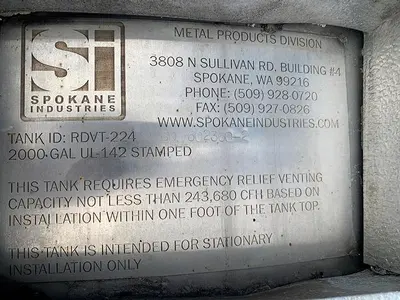 Tank, 2,000 Gallon, 316L Stainless Steel, UL 142, 5' X 14', Agitated #S743622