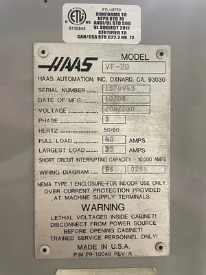 USED HAAS VF-2D
