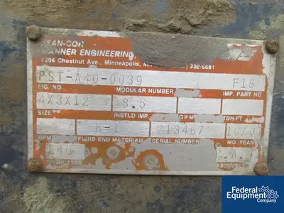 USED Wanner Engineering 4" x 3" Stan-Cor Centrifugal Pump, Type A40, Kynar
