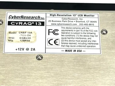 13A-TCU-DA | Cyber Research CRBF  CYRAQ 13 High Resolution 13" LCD Touch Monitor - Used