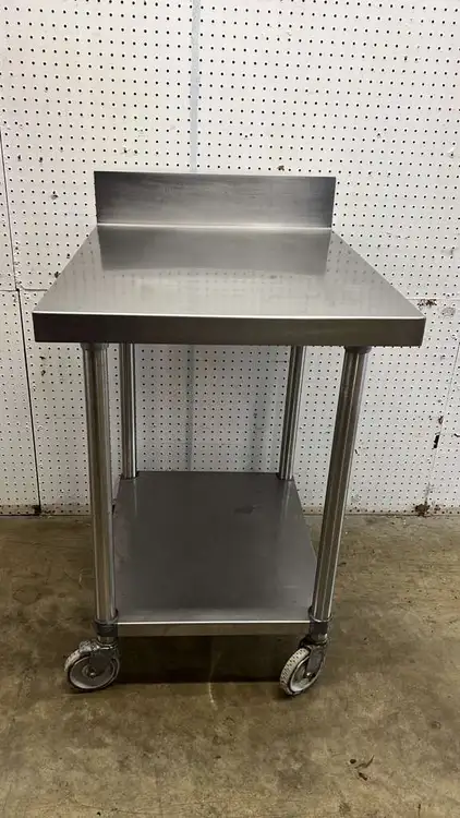 Used Falcon Restaurant Supply Used 24" X 30" Stainless Steel Table with Shelf and Casters Food Prep Tables Illinois US | Falcon Restaurant Supply #1374765
