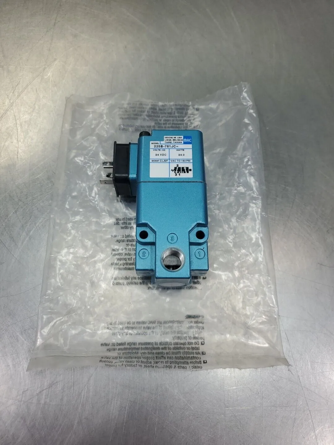 MAC 225B-781JC= Solenoid Valve, 24VDC 150PSI. 6A-12
