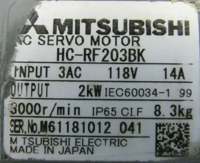 REFURBISHED MITSUBISHI HC-RF203BK AC SERVO MOTOR HCRF203BK