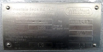 Westfalia MSD 60-01-076 milk separator, 316SS.