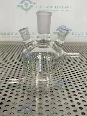 USED CHEMGLASS 125 ML EUROPEAN STYLE 3-NECK TAPER JACKETED FLASK 24/40, 14/20