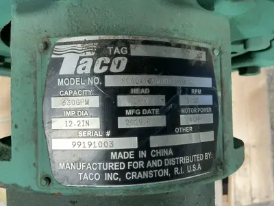 Used 2019 TACO INC TS060412UM0DA3B2M000000 Pumps Ohio US | HGR 24 #1764672