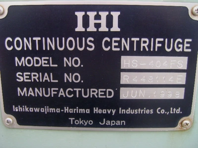 IHI HS-404-FS decanter centrifuge, SS.